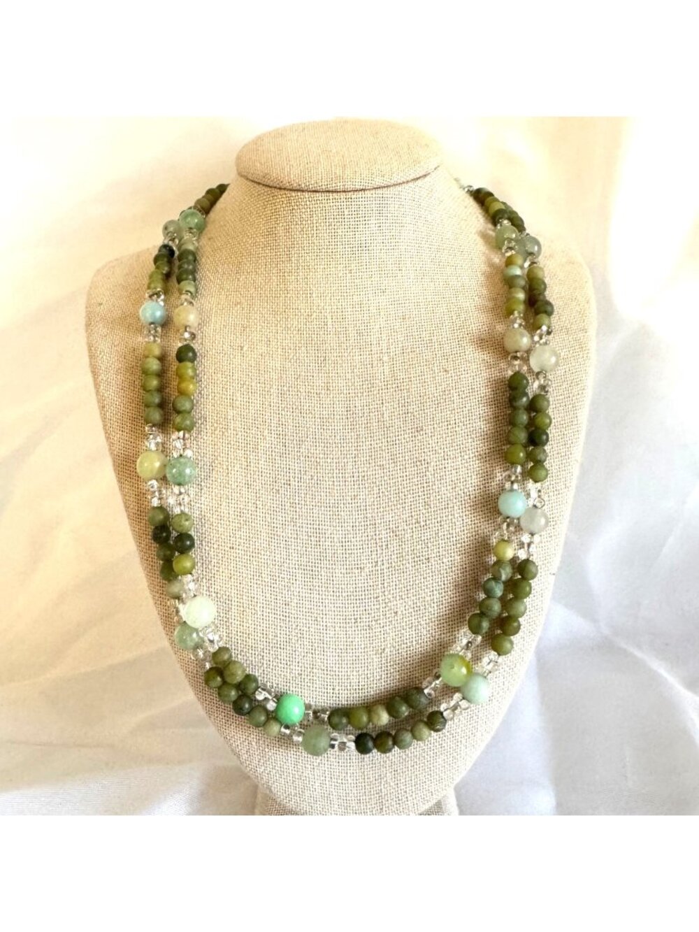 Sterling Silver 925 Multi-Gemstone Jade Quartz Crystal Faceted Beaded Necklace
